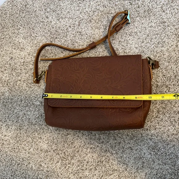 Portland Leather Embossed Brown Crossbody Bag - Picture 9 of 13